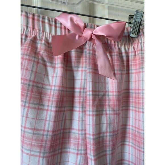 Girls Pink Thermal Pajama Set With Plaid Pants & Bow Accent - Picture 3 of 7